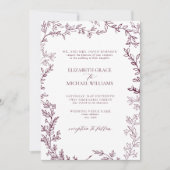 QR Code Classic Formal Burgundy Leafy Wedding 招待状 (正面)