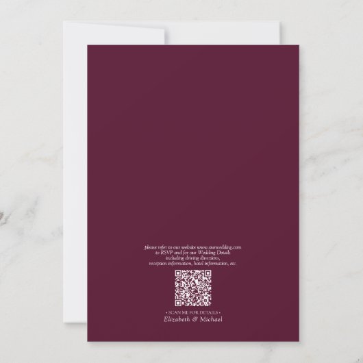QR Code Classic Formal Burgundy Leafy Wedding 招待状 (裏面)