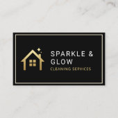 QR Code Cleaning Services Black Gold Minimalist 名刺 (正面)