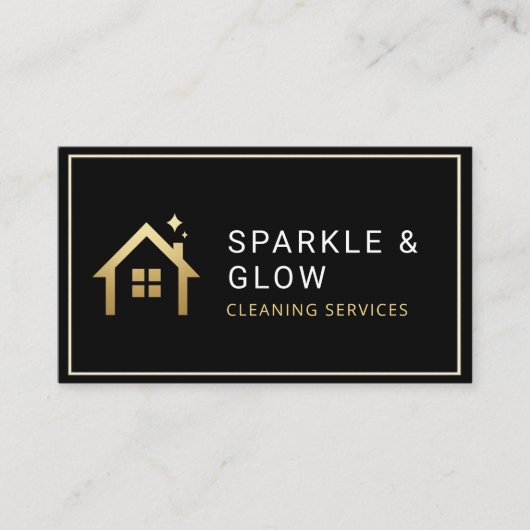 QR Code Cleaning Services Black Gold Minimalist 名刺 (正面)