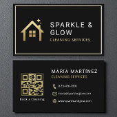 QR Code Cleaning Services Black Gold Minimalist 名刺