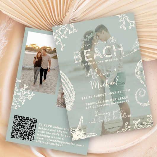 QR code coastal beach destination wedding 招待状