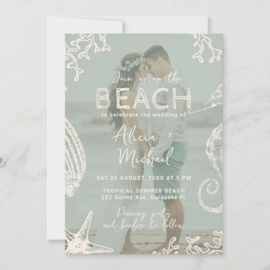 QR code coastal beach destination wedding 招待状 (正面)