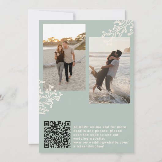 QR code coastal beach destination wedding 招待状 (裏面)