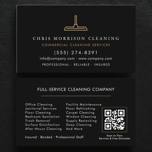 QR Code Commercial Cleaning Black Gold 名刺
