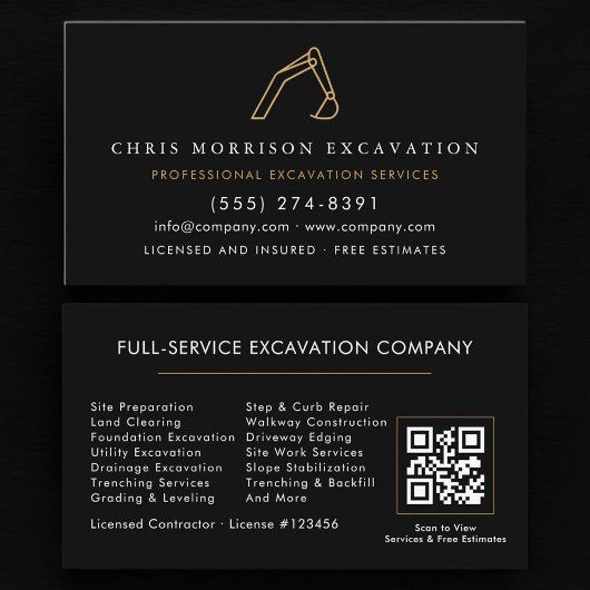 QR Code Construction Excavator Heavy Equipment 名刺