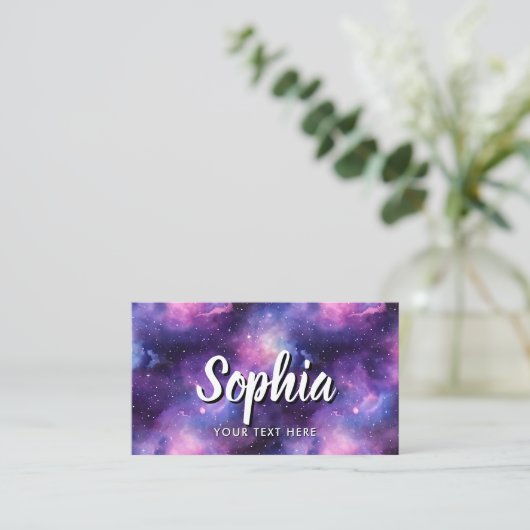 QR Code Cosmic Galaxy Stars Purple Nebula 名刺 (スタンド正面)