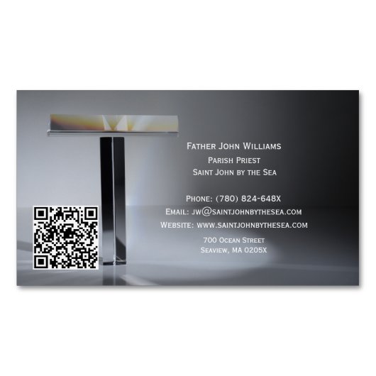 QR Code Cross Priest Business Card Magnet マグネット名刺 (正面)
