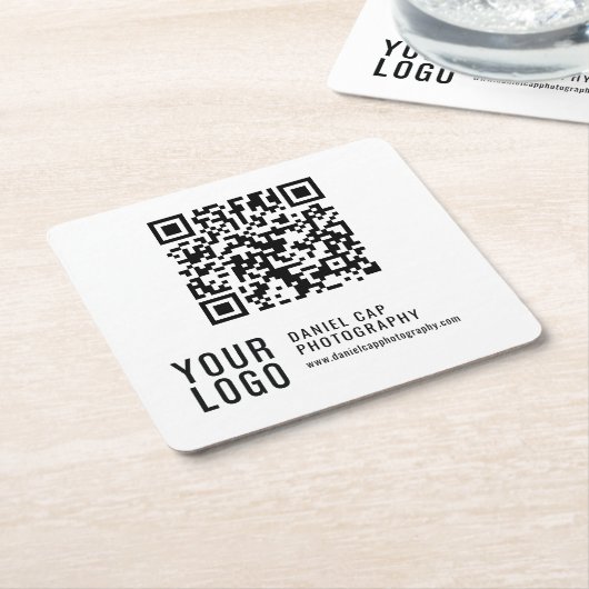QR Code Custom Logo Coasters スクエアペーパーコースター (アングル)