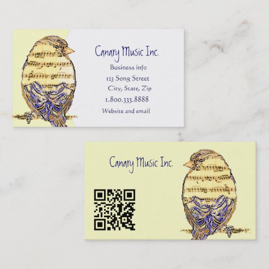 QR Code Custom Music & Bird Business Card 名刺 (正面/裏面)