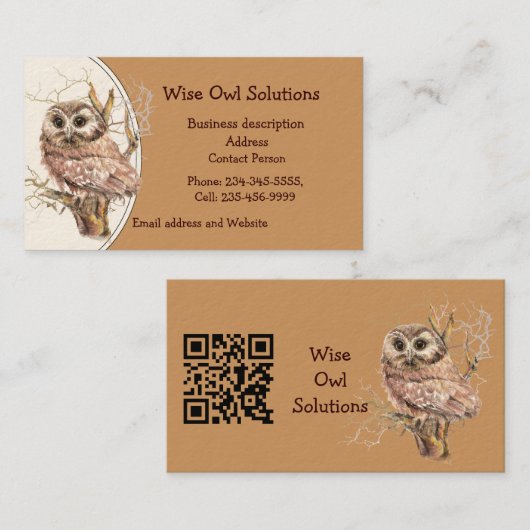 QR Code Custom Wise Owl Solutions Business Card 名刺 (正面/裏面)