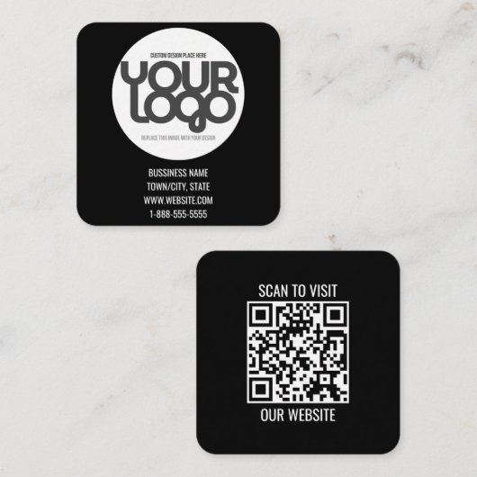 QR Code Customizable Modern Black Business Card コーリングカード (正面/裏面)