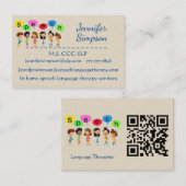 QR Code Cute Kids Cartoon Holding Speech Words 名刺 (正面/裏面)