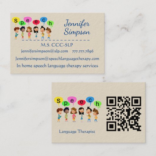 QR Code Cute Kids Cartoon Holding Speech Words 名刺 (正面/裏面)