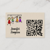 QR Code Cute Kids Cartoon Holding Speech Words 名刺 (裏面)