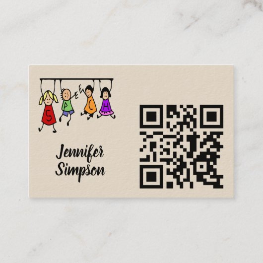 QR Code Cute Kids Cartoon Holding Speech Words 名刺 (裏面)