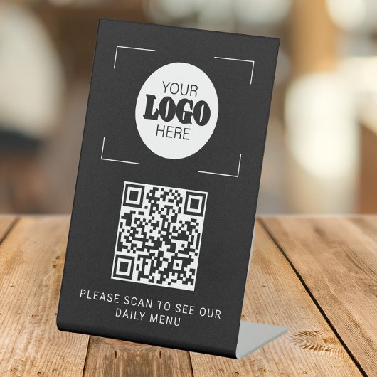 QR code digital menu custom logo black tabletop 台座サイン