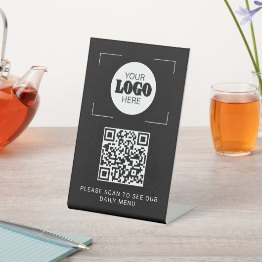 QR code digital menu custom logo black tabletop 台座サイン (インサイチュ)