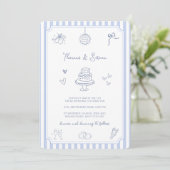 QR Code Doodle Hand Drawn French Blue Wedding 招待状 (スタンド正面)