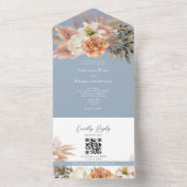 QR Code Dusty Blue Floral Wedding オールインワン招待状 (内側)