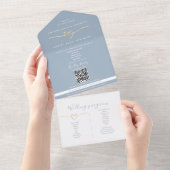 QR Code Dusty Blue Wedding オールインワン招待状 (貼ってはがせる)