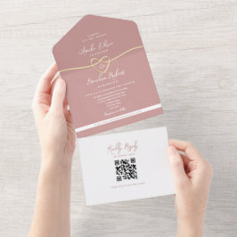 QR Code Dusty Rose Wedding オールインワン招待状