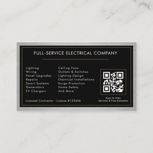 QR Code Electrician Electrical Contractor Metal  名刺 (裏面)