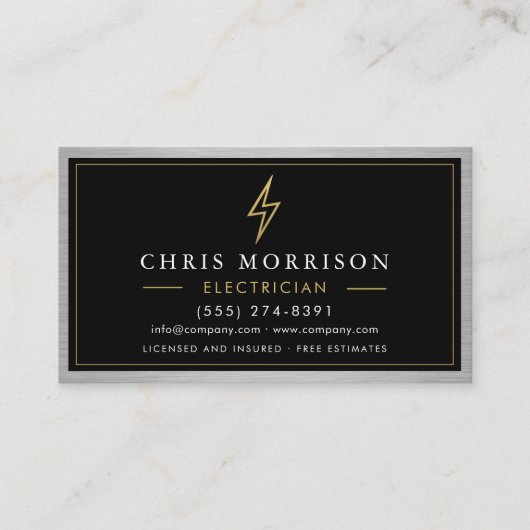 QR Code Electrician Electrical Contractor Metal 名刺 (正面)