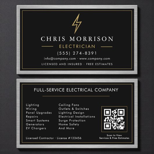 QR Code Electrician Electrical Contractor Metal  名刺