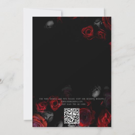 QR Code Elegant Black and Red Floral Wedding 招待状 (裏面)
