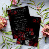 QR Code Elegant Black and Red Floral Wedding 招待状