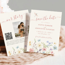 QR code elegant floral wildflowers photo wedding  セーブザデート