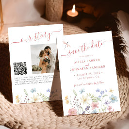 QR code elegant floral wildflowers photo wedding  セーブザデート