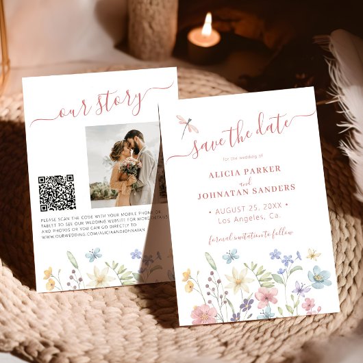 QR code elegant floral wildflowers photo wedding  セーブザデート