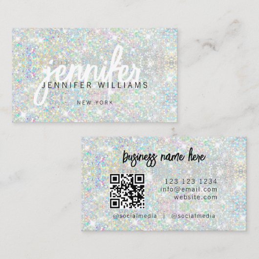 QR Code Elegant Holographic Glitter Beauty 名刺 (正面/裏面)