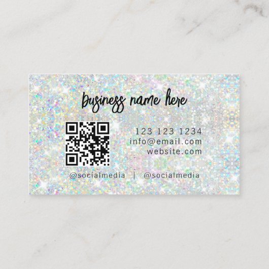 QR Code Elegant Holographic Glitter Beauty 名刺 (裏面)
