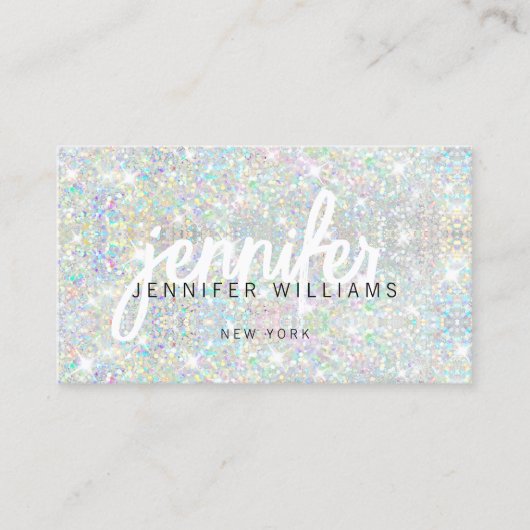QR Code Elegant Holographic Glitter Beauty 名刺 (正面)