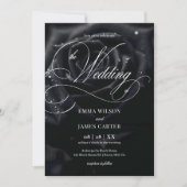 QR Code Elegant Midnight Rose Calligraphy Wedding 招待状 (正面)