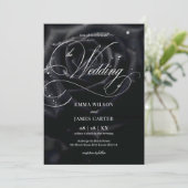 QR Code Elegant Midnight Rose Calligraphy Wedding 招待状 (スタンド正面)