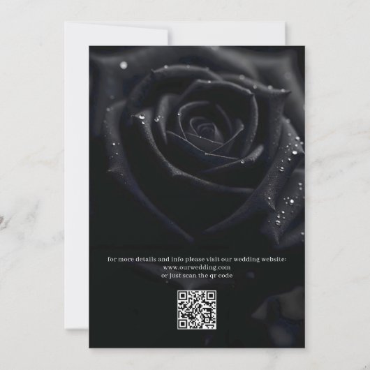 QR Code Elegant Midnight Rose Calligraphy Wedding 招待状 (裏面)