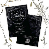 QR Code Elegant Midnight Rose Calligraphy Wedding 招待状