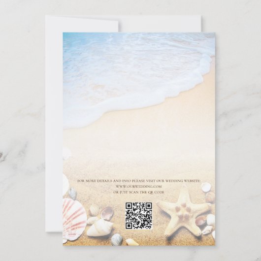 QR Code Elegant Modern Starfish Beach Wedding 招待状 (裏面)
