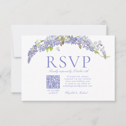 QR Code Elegant Purple Wisteria Script Formal RSVP (正面)