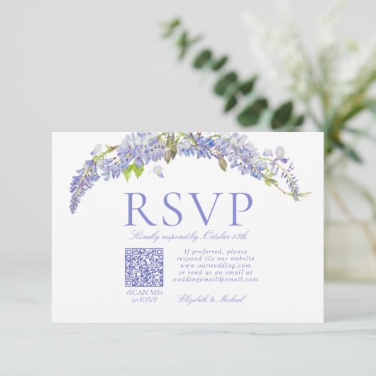 QR Code Elegant Purple Wisteria Script Formal RSVP (スタンド正面)