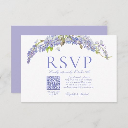 QR Code Elegant Purple Wisteria Script Formal RSVP (正面/裏面)