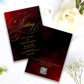 QR Code Elegant Red Black Gold Calligraphy Wedding 招待状