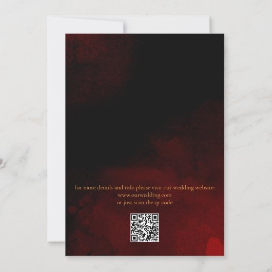 QR Code Elegant Red Black Gold Calligraphy Wedding 招待状 (裏面)