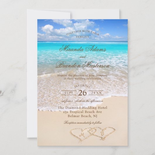 QR Code Elegant Tropical Beach Wedding All in One 招待状 (正面)