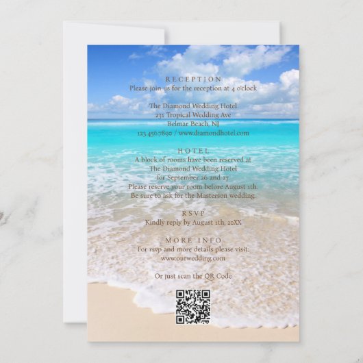 QR Code Elegant Tropical Beach Wedding All in One 招待状 (裏面)