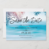 QR Code Elegant Tropical Palm Ocean Beach Wedding セーブザデート (正面)